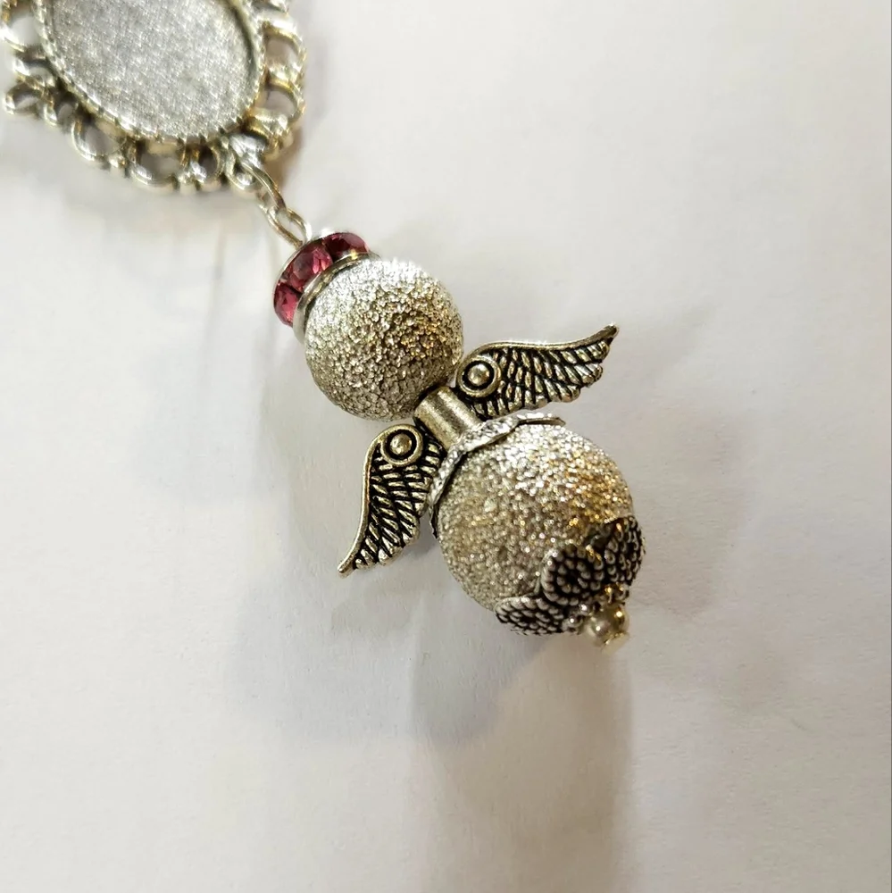 Handmade Beaded Angel & Photo Frame Ornament, Memorial or Wedding Bouquet Charm - Picture 8 of 9